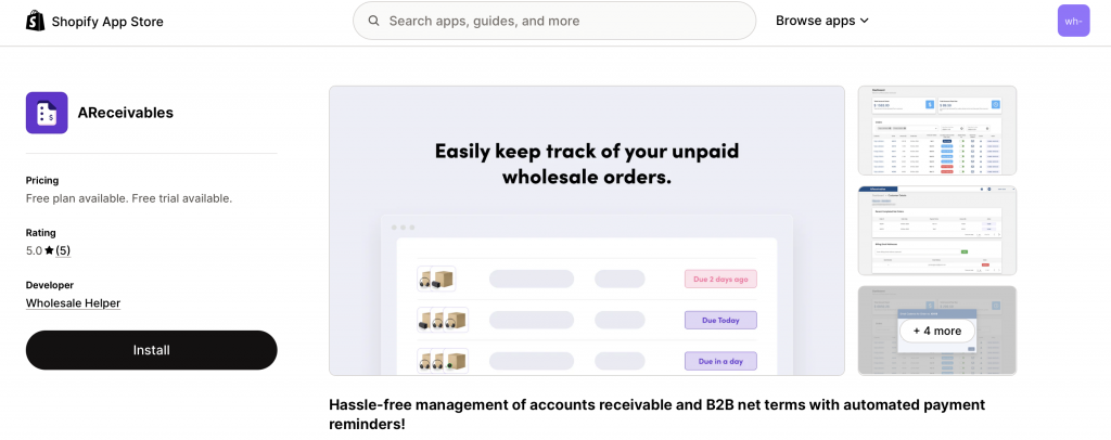 AReceivables app for purchase orders in Shopify